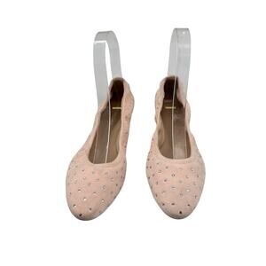 Stuart Weitzman Blush Pink Crystal-Embellished Suede Ballet Flats. New 6